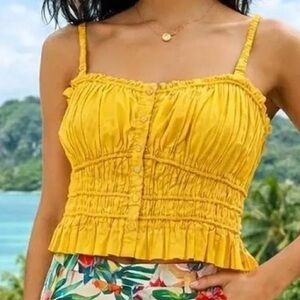 J.Crew Cinched-Waist Cotton Poplin Cropped Tank yellow size XXS